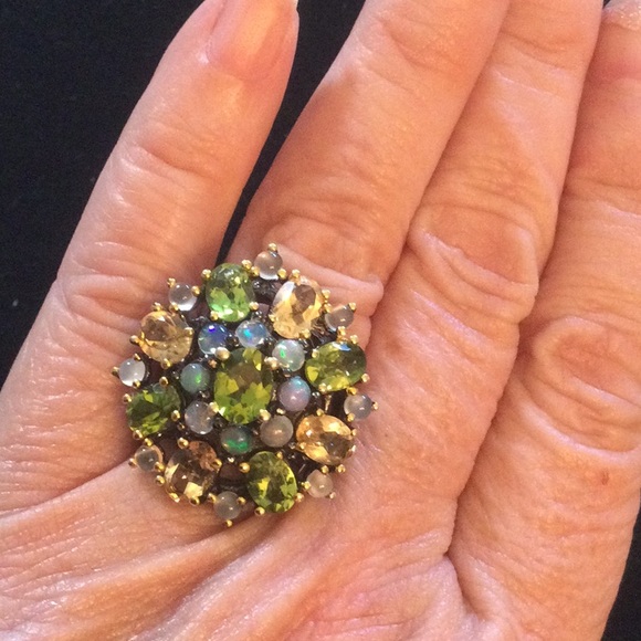 Amazing Genuine Peridot, Citrine & Opal Ring - Picture 4 of 12